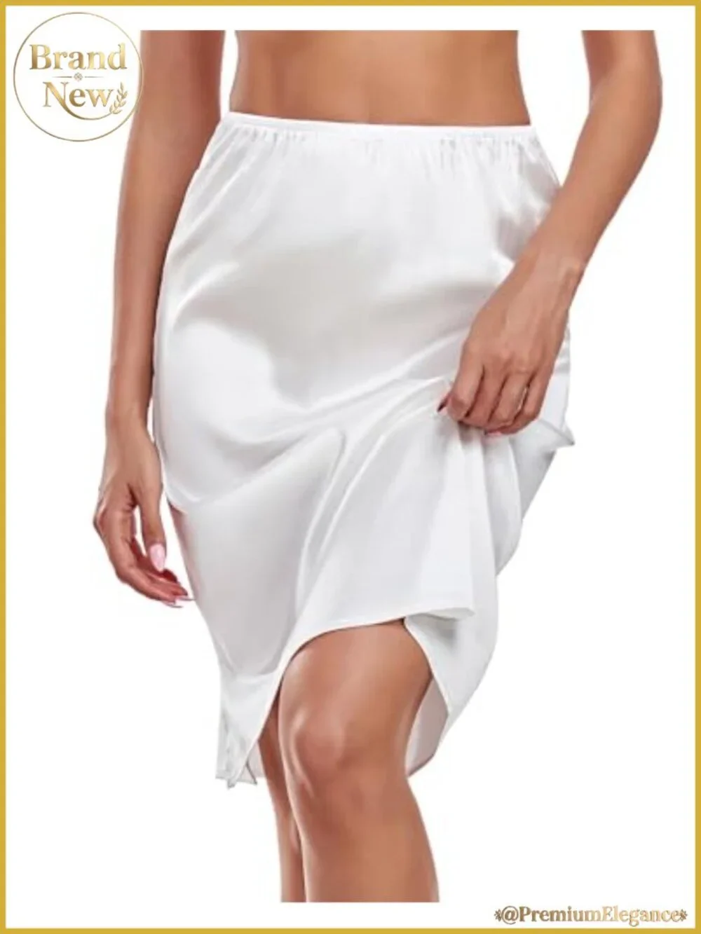 Women's Half Slip Satin Underskirt Anti-Static Side Slit Elastic Waistband
